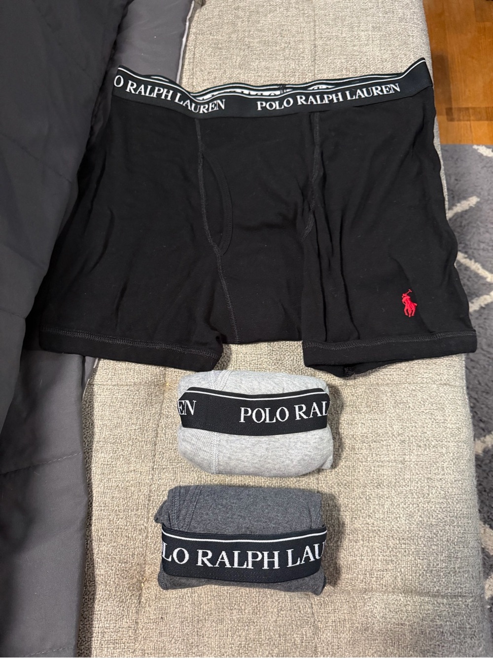 Ralph Lauren Men’s Boxer Brief 3-Pack in Black, Light Gray, and Charcoal